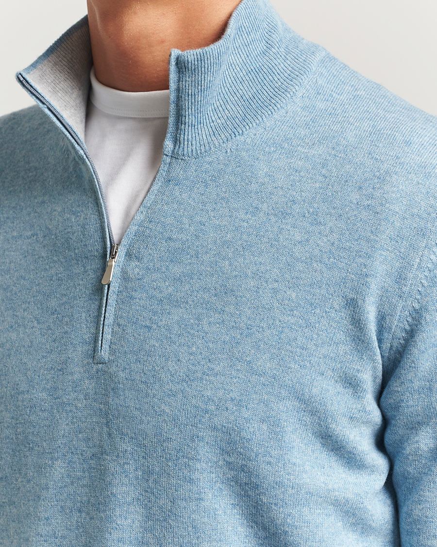 Herre | Gensere | Gran Sasso | Wool/Cashmere Half Zip Blue Melange