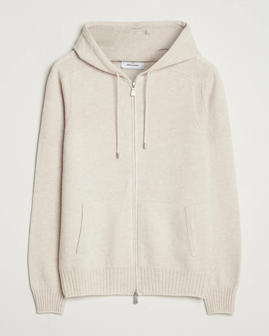 Herre | Gensere | Gran Sasso | Full Zip Wool Hoodie Cream