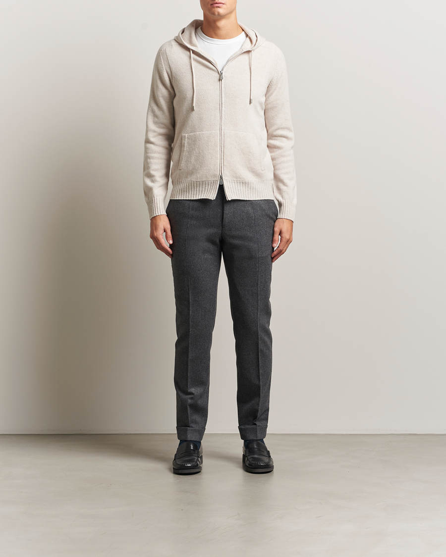 Herre | Gensere | Gran Sasso | Full Zip Wool Hoodie Cream