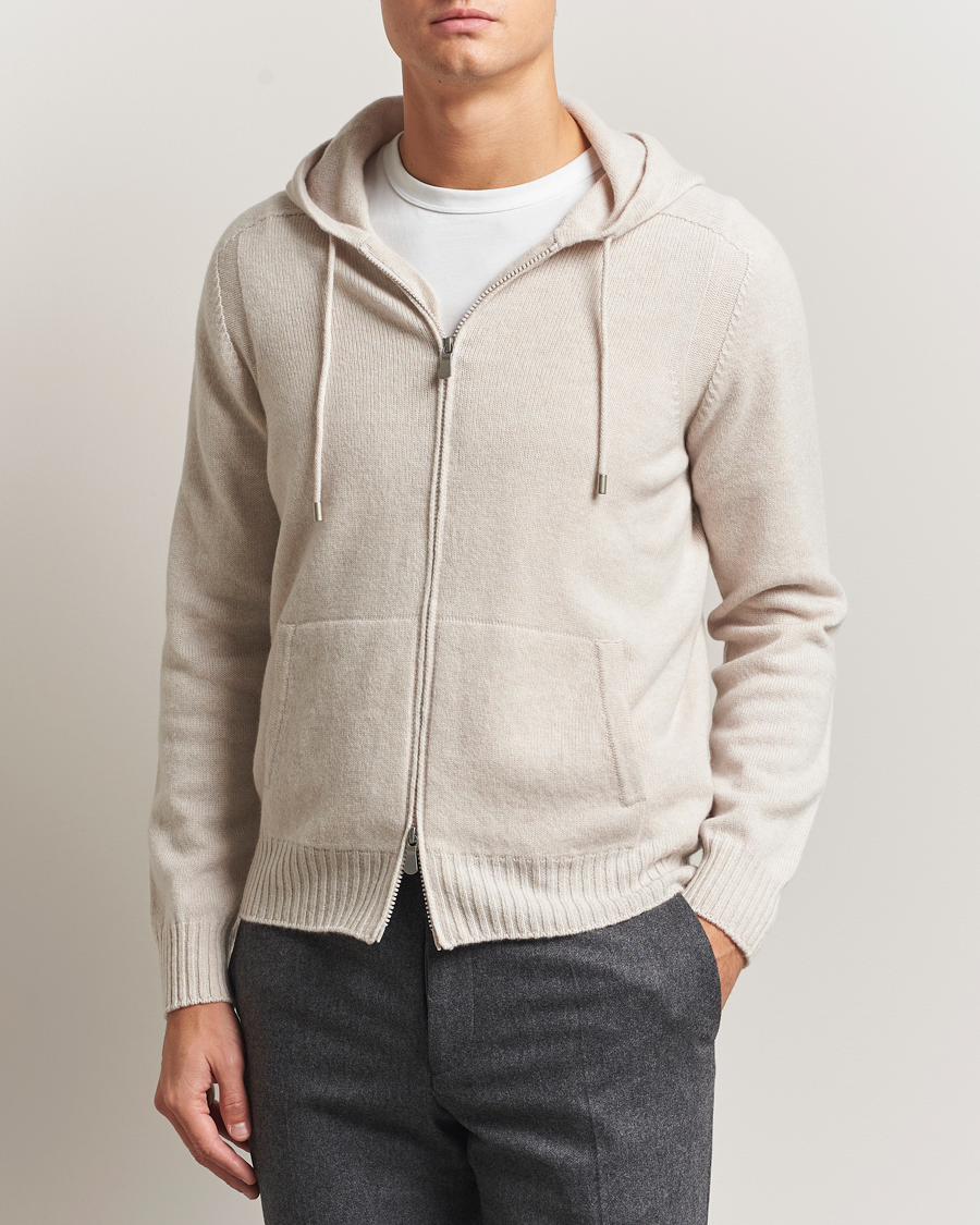 Herre | Gensere | Gran Sasso | Full Zip Wool Hoodie Cream