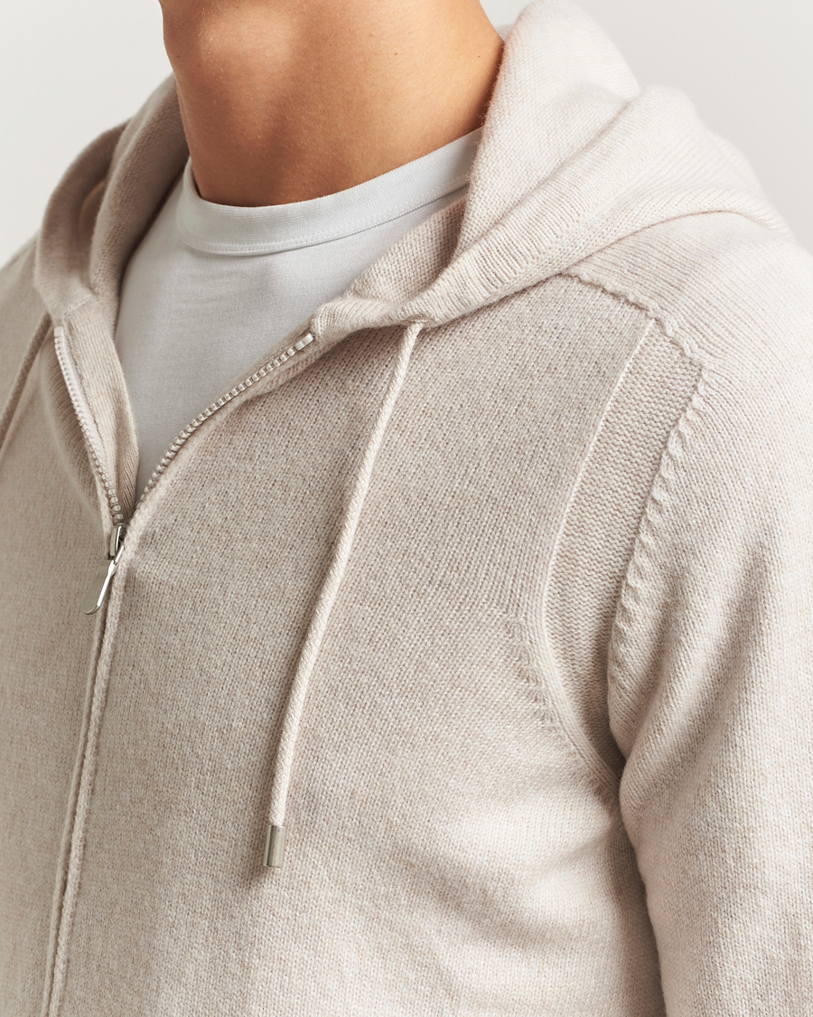 Herre | Gensere | Gran Sasso | Full Zip Wool Hoodie Cream