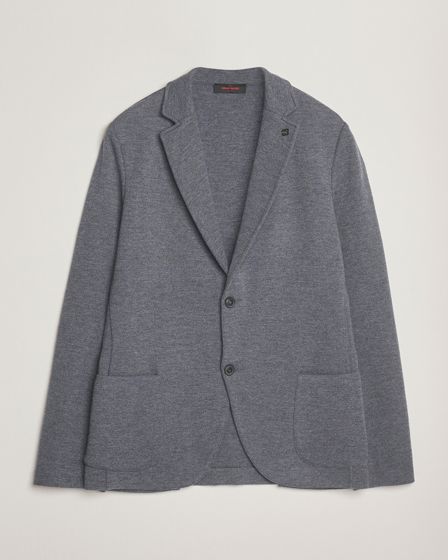 Herre | Dressjakker | Gran Sasso | Rainwool Knitted Blazer Grey Melange