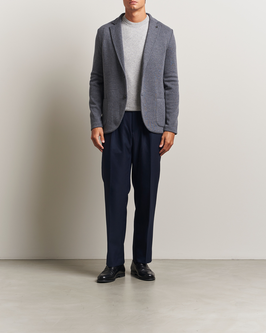 Herre | Dressjakker | Gran Sasso | Rainwool Knitted Blazer Grey Melange