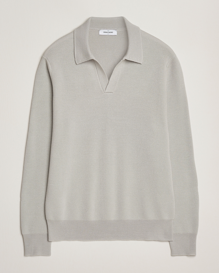 Herre | Gensere | Gran Sasso | Heavy Knitted Merino Polo Light Grey Melange