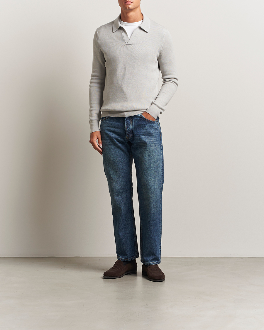 Herre | Gensere | Gran Sasso | Heavy Knitted Merino Polo Light Grey Melange