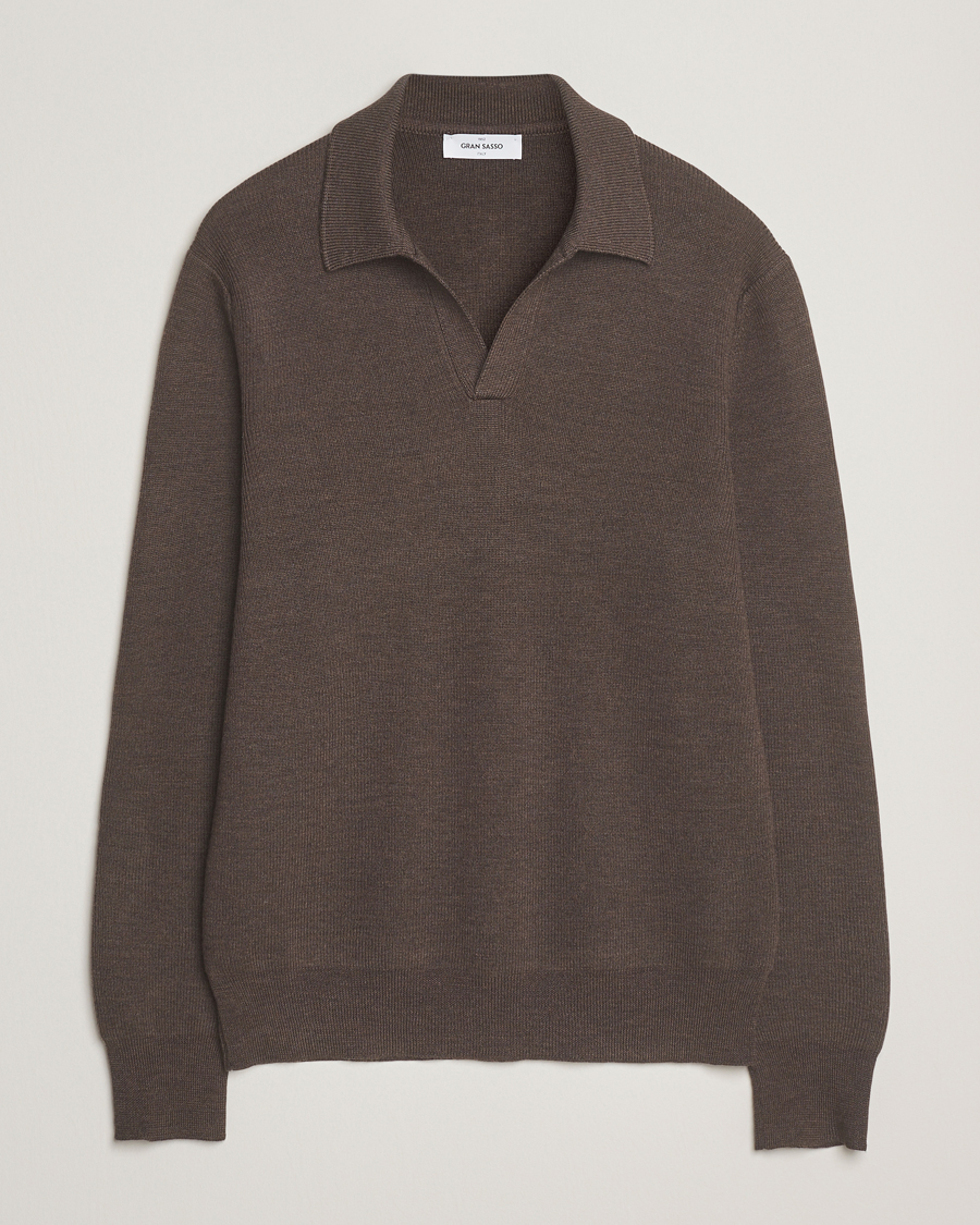 Herre | Gensere | Gran Sasso | Heavy Knitted Merino Polo Brown Melange