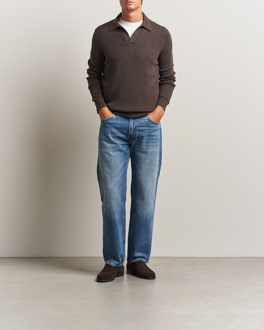 Herre | Gensere | Gran Sasso | Heavy Knitted Merino Polo Brown Melange