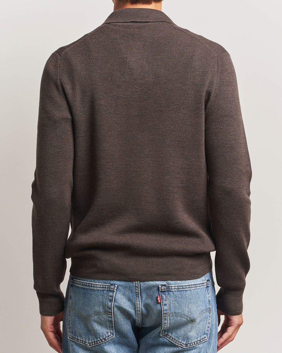 Herre | Gensere | Gran Sasso | Heavy Knitted Merino Polo Brown Melange