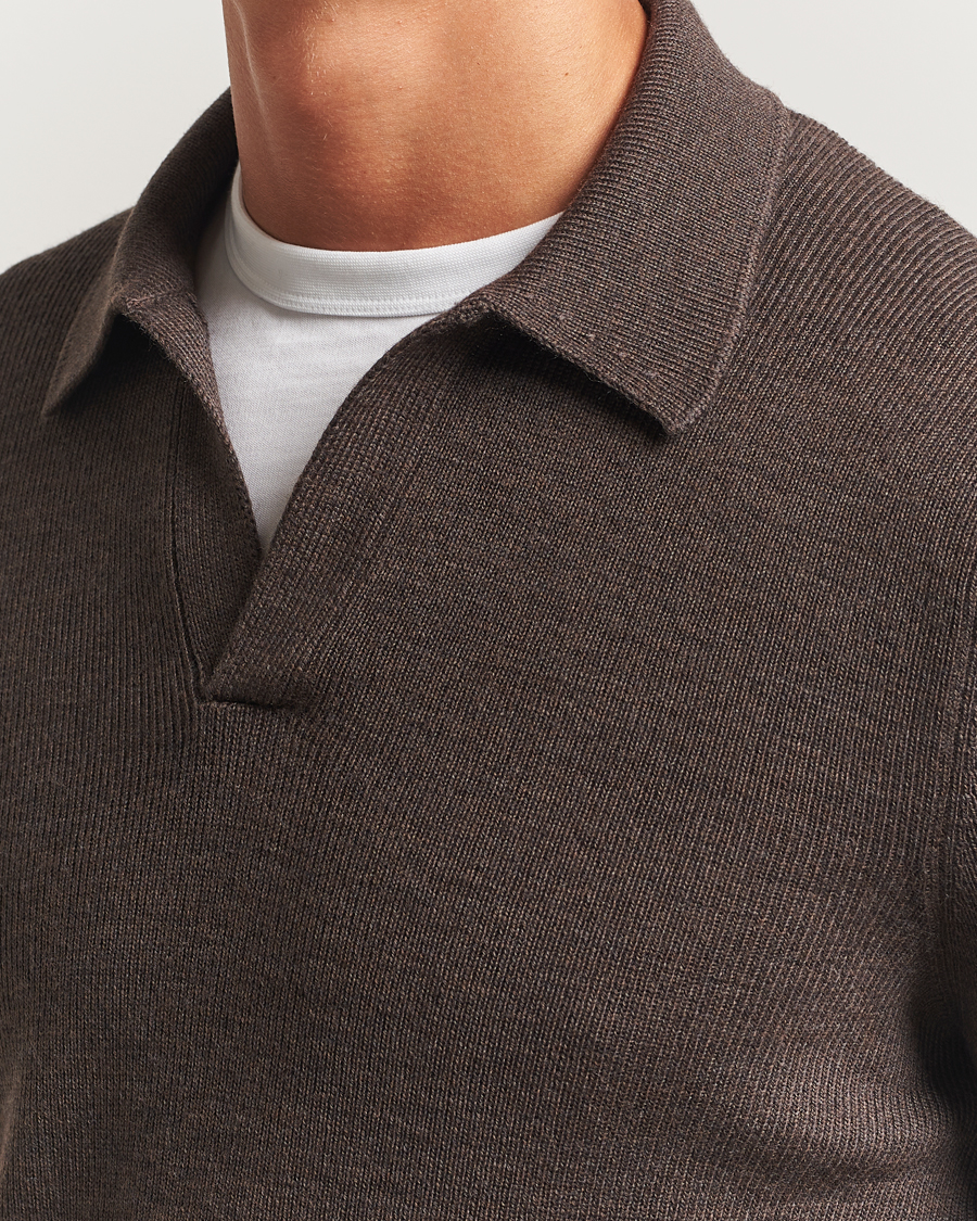Herre | Gensere | Gran Sasso | Heavy Knitted Merino Polo Brown Melange