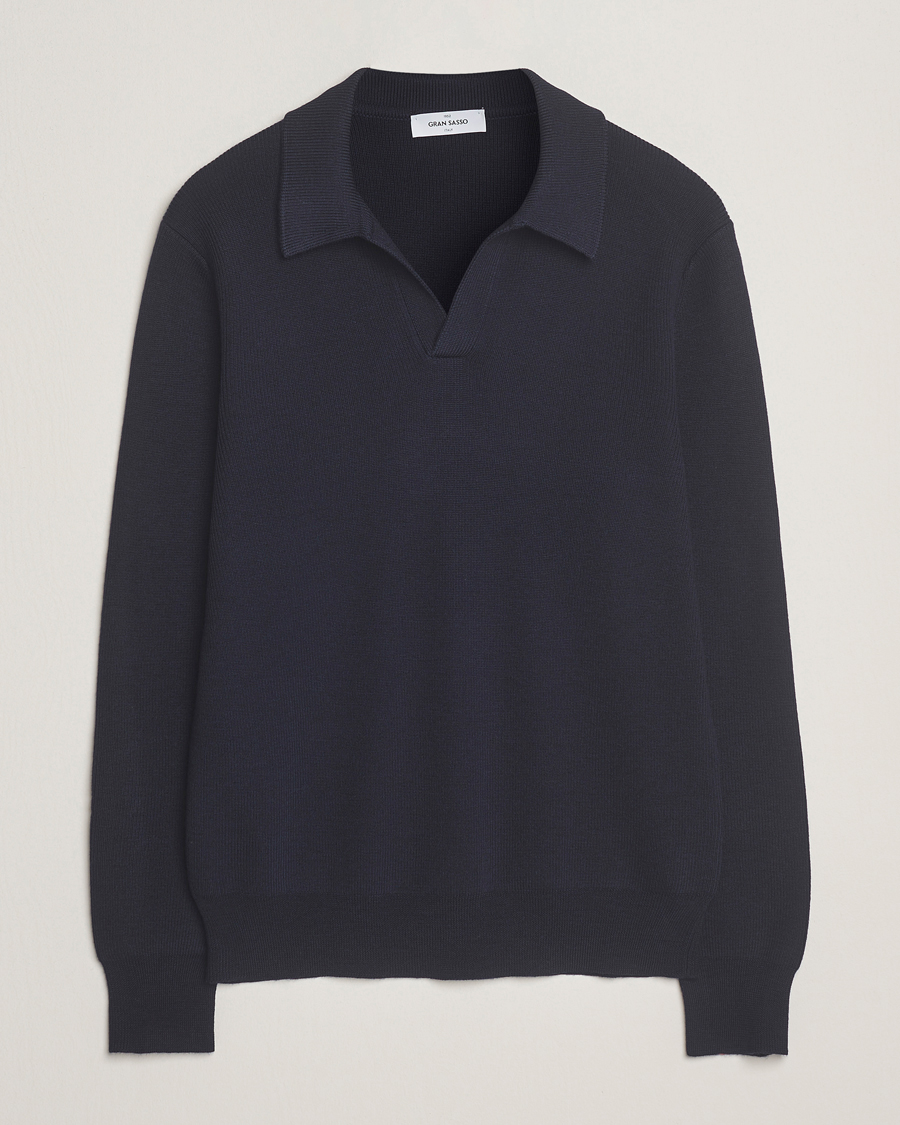 Herre | Gensere | Gran Sasso | Heavy Knitted Merino Polo Navy
