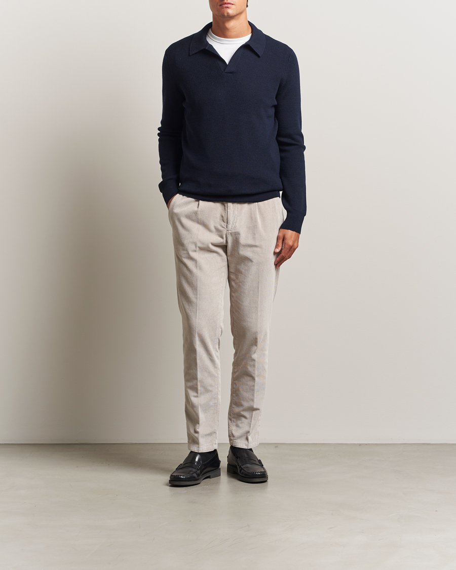 Herre | Gensere | Gran Sasso | Heavy Knitted Merino Polo Navy