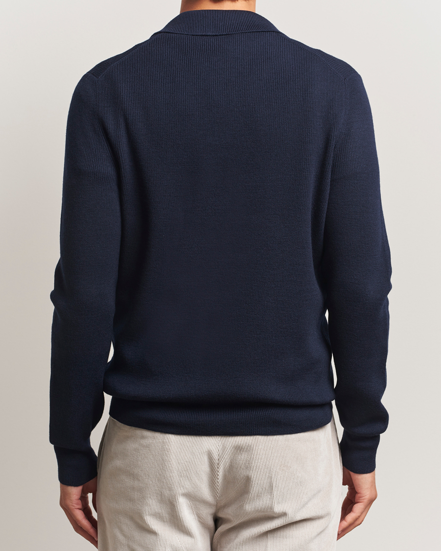 Herre | Gensere | Gran Sasso | Heavy Knitted Merino Polo Navy