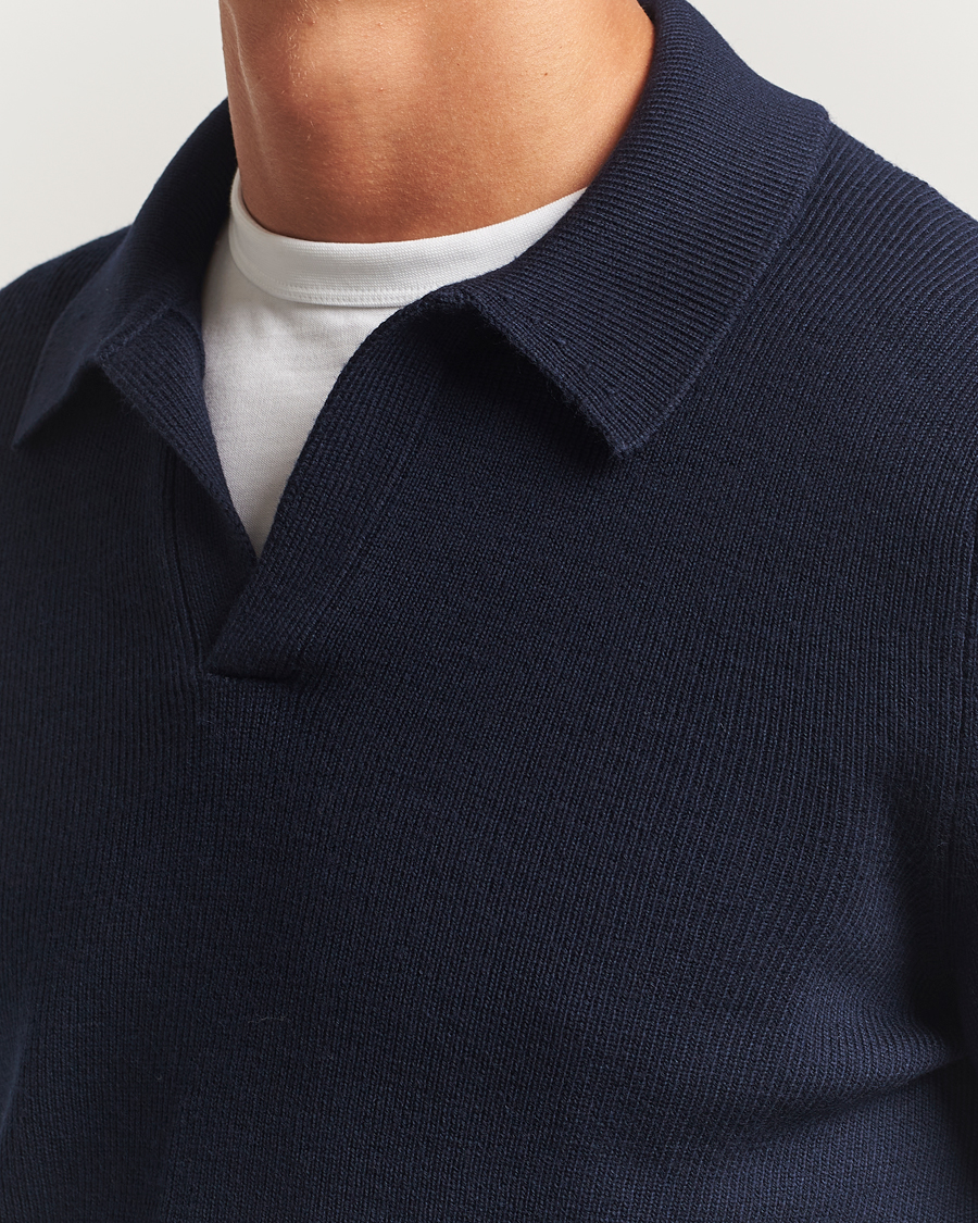 Herre | Gensere | Gran Sasso | Heavy Knitted Merino Polo Navy