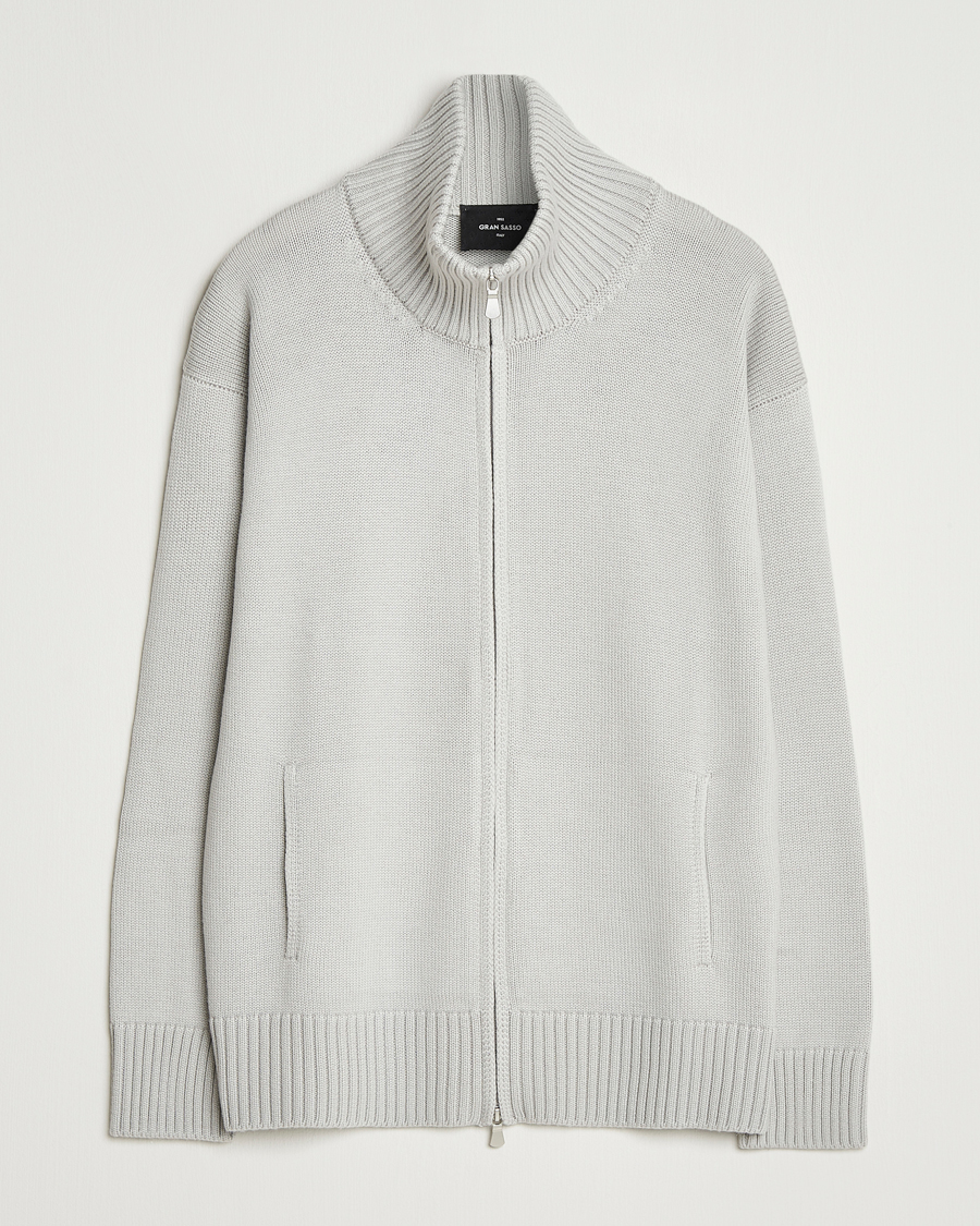 Herre | Gensere | Gran Sasso | Heavy Knitted Merino Full Zip Light Grey Melange