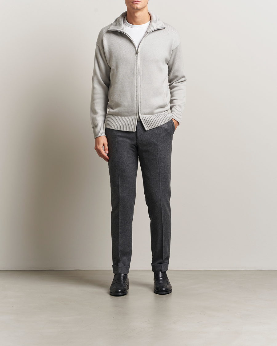 Herre | Gensere | Gran Sasso | Heavy Knitted Merino Full Zip Light Grey Melange