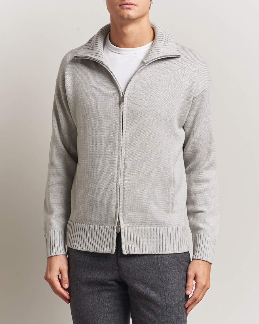 Herre | Gensere | Gran Sasso | Heavy Knitted Merino Full Zip Light Grey Melange