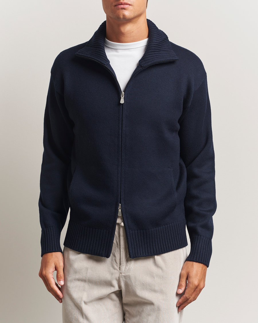 Herre | Gensere | Gran Sasso | Heavy Knitted Merino Full Zip Navy