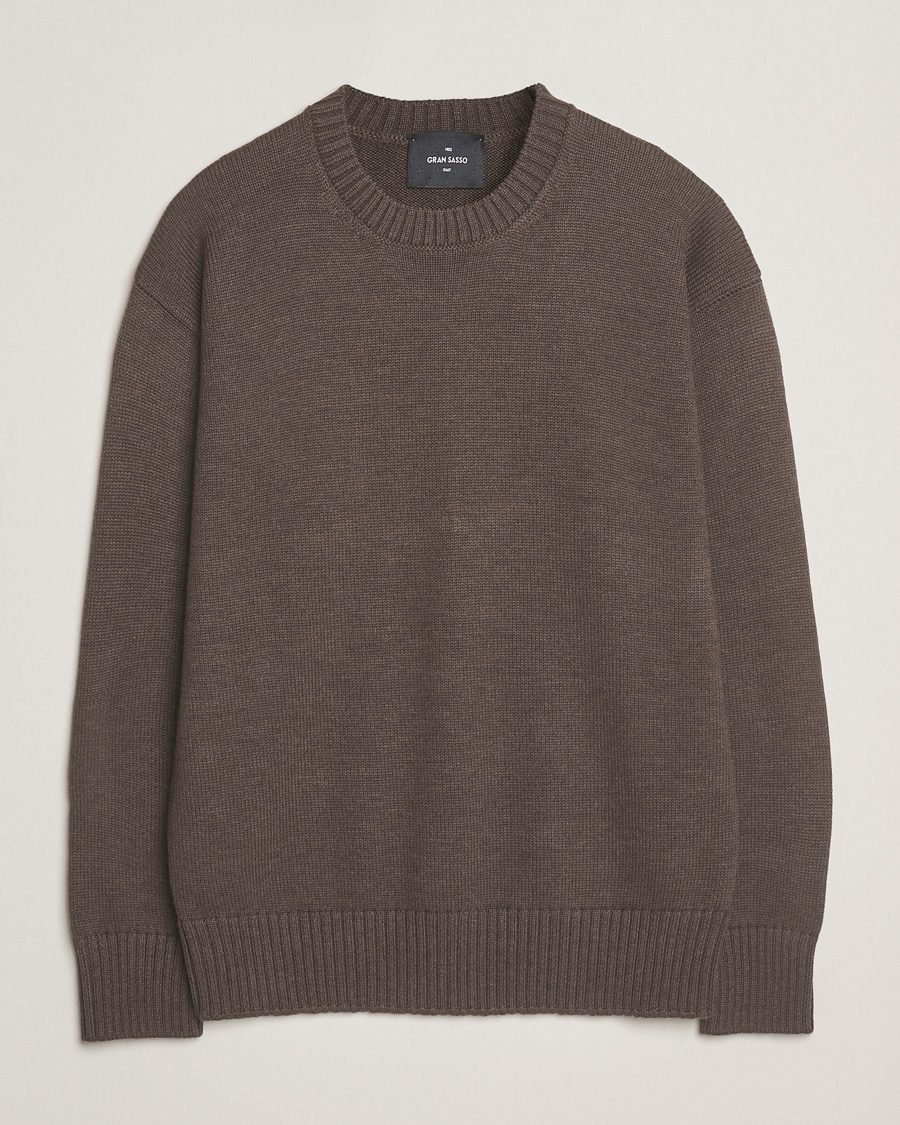 Herre | Gensere | Gran Sasso | Heavy Knitted Merino Crew Neck Brown Melange