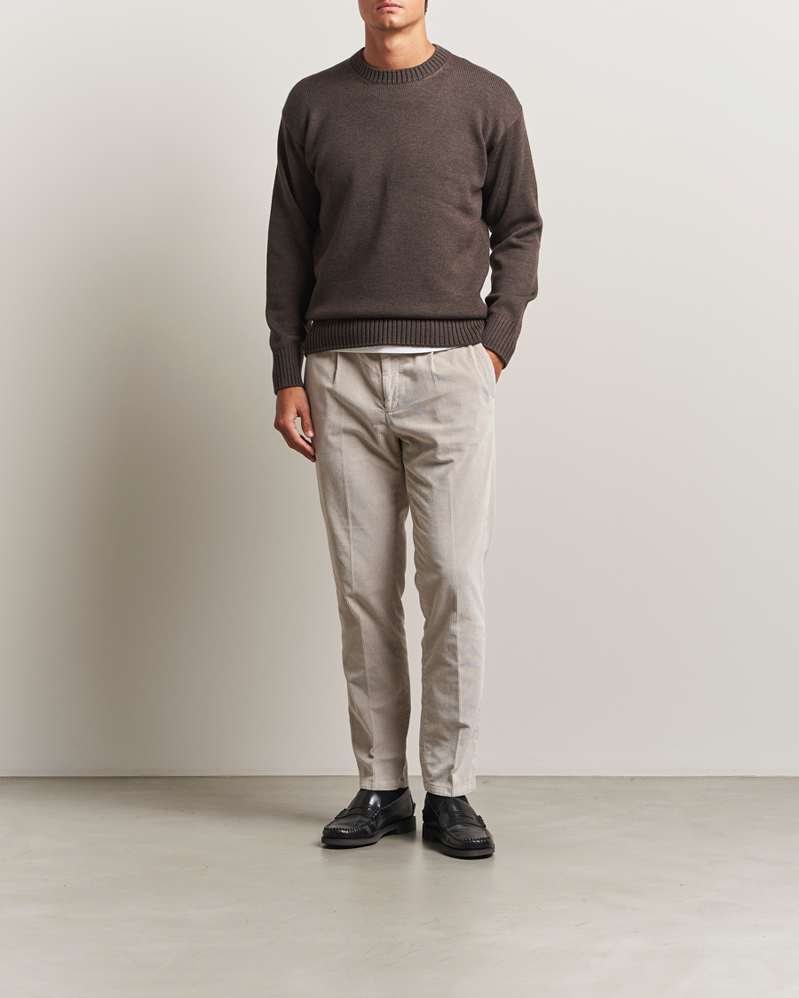 Herre | Gensere | Gran Sasso | Heavy Knitted Merino Crew Neck Brown Melange