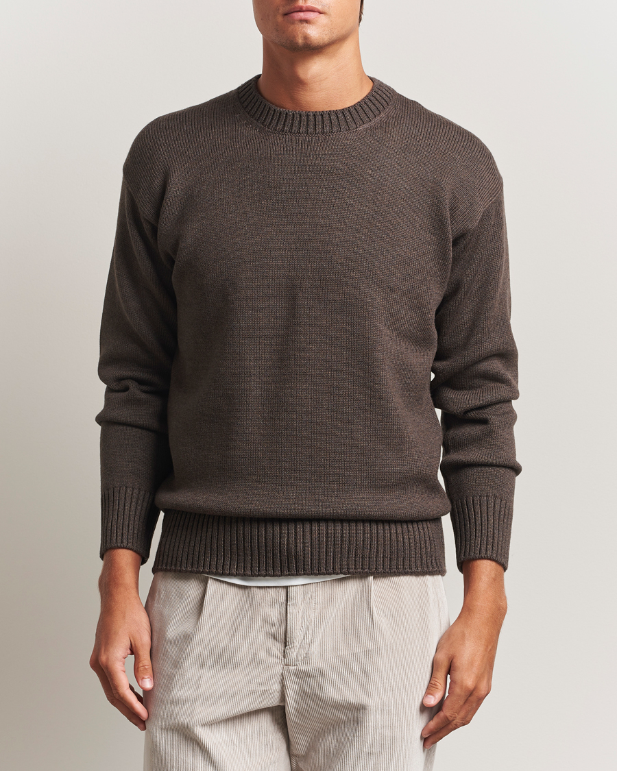 Herre | Gensere | Gran Sasso | Heavy Knitted Merino Crew Neck Brown Melange