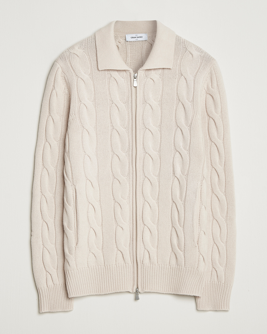 Herre | Gensere | Gran Sasso | Wool/Cashmere Cable Full Zip Light Beige Melange