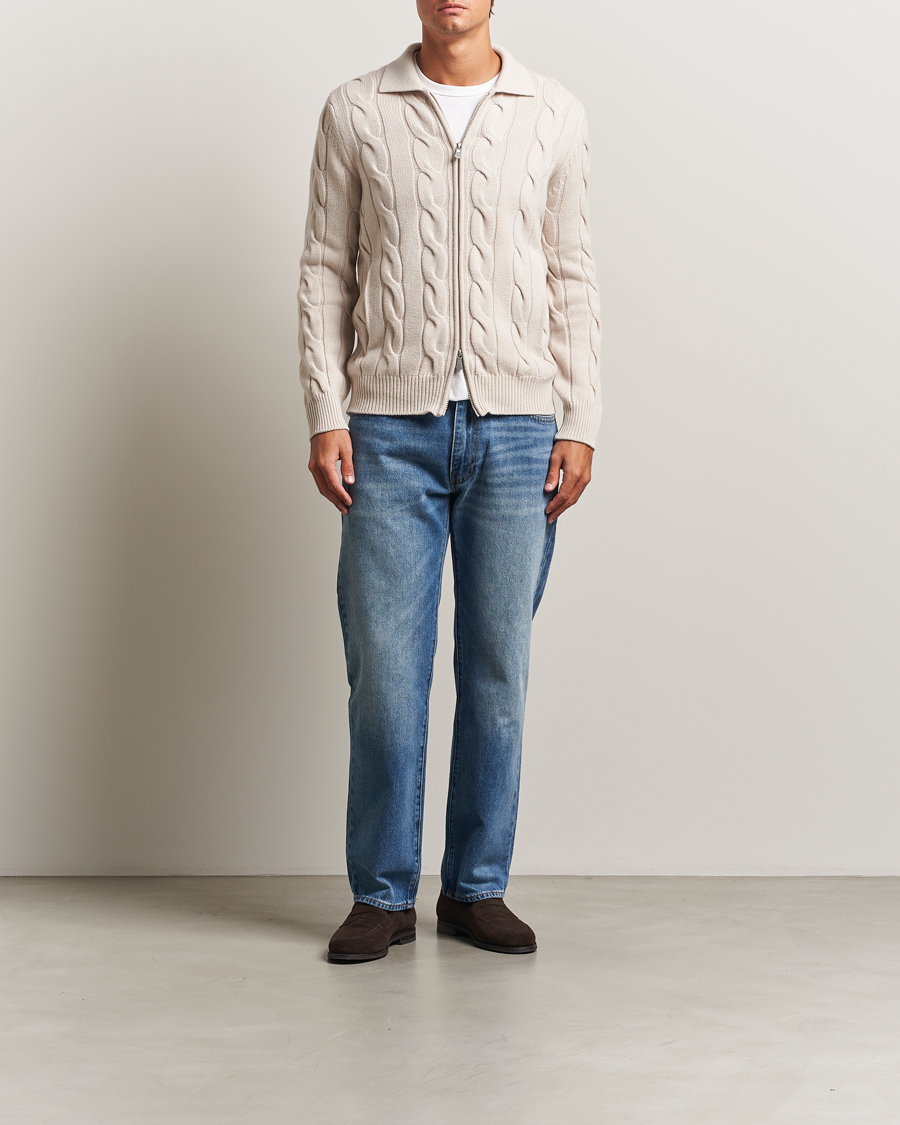 Herre | Gensere | Gran Sasso | Wool/Cashmere Cable Full Zip Light Beige Melange