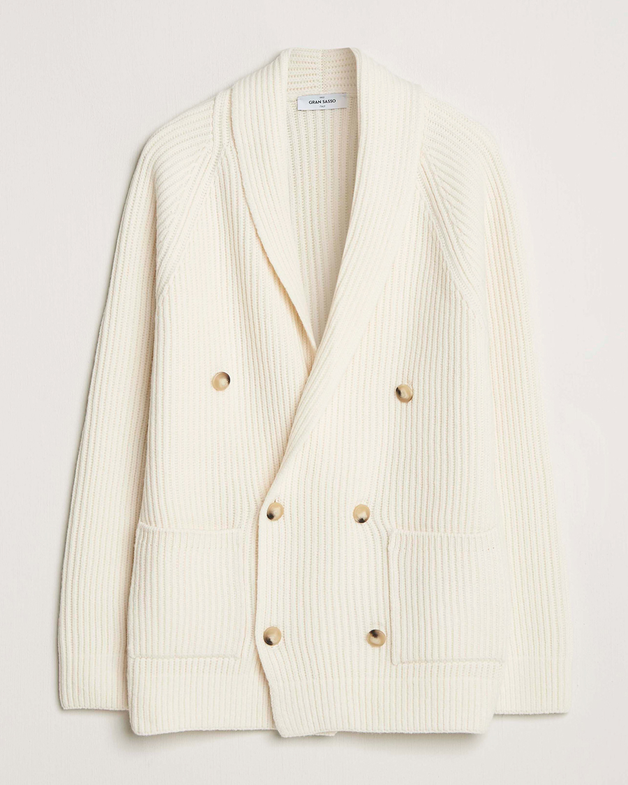 Herre | Gensere | Gran Sasso | Shawl Collar Heavy Knitted Wool Cardigan Cream