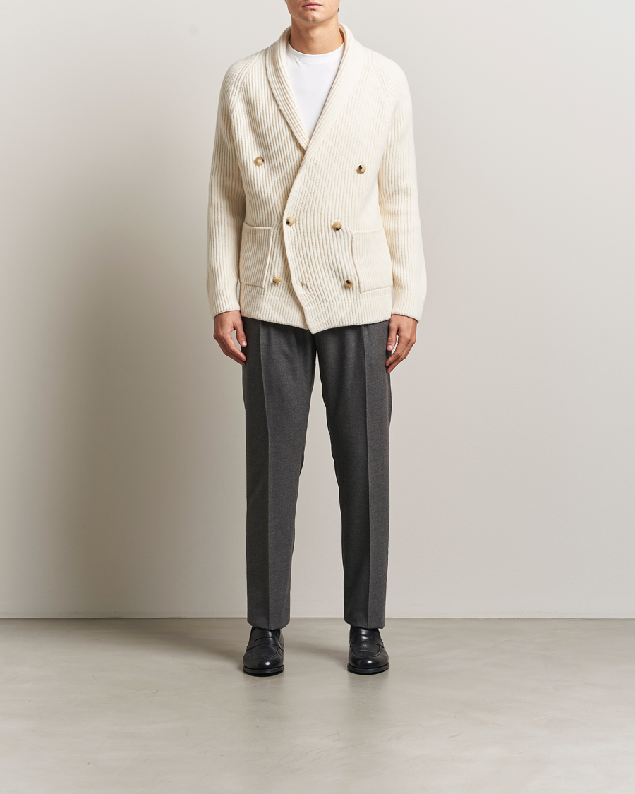 Herre | Gensere | Gran Sasso | Shawl Collar Heavy Knitted Wool Cardigan Cream