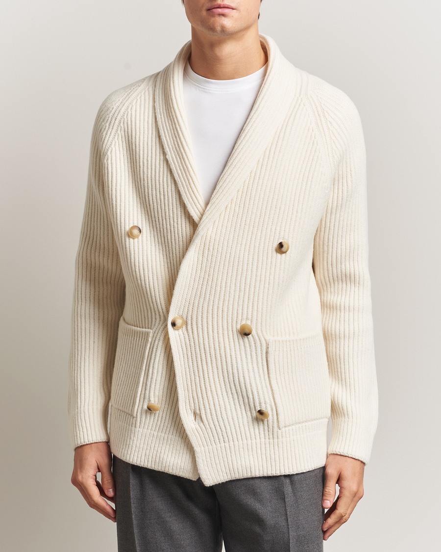 Herre | Gensere | Gran Sasso | Shawl Collar Heavy Knitted Wool Cardigan Cream