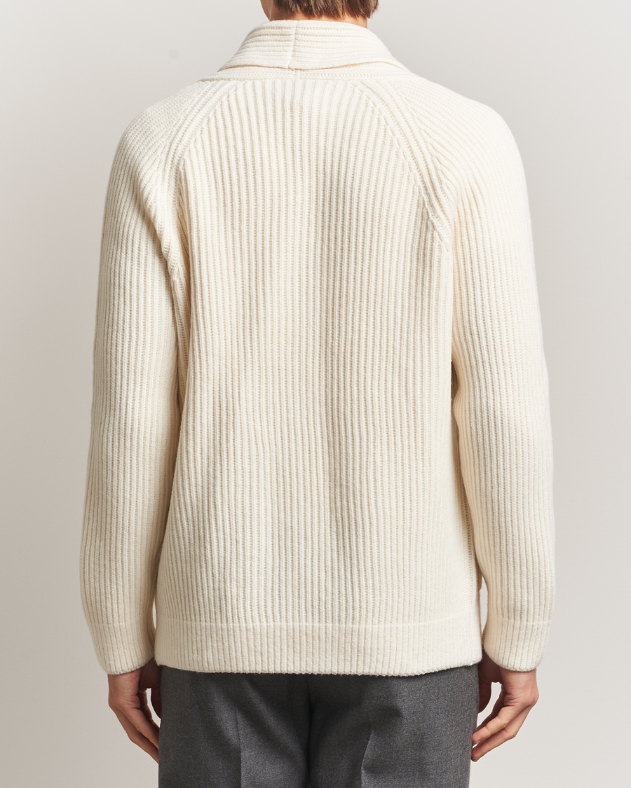 Herre | Gensere | Gran Sasso | Shawl Collar Heavy Knitted Wool Cardigan Cream