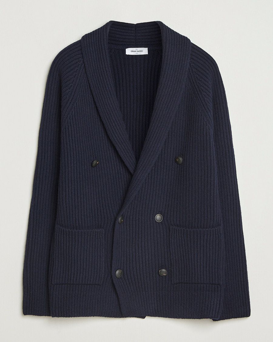 Herre | Gensere | Gran Sasso | Shawl Collar Heavy Knitted Wool Cardigan Navy