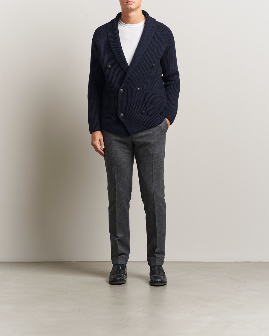 Herre | Gensere | Gran Sasso | Shawl Collar Heavy Knitted Wool Cardigan Navy