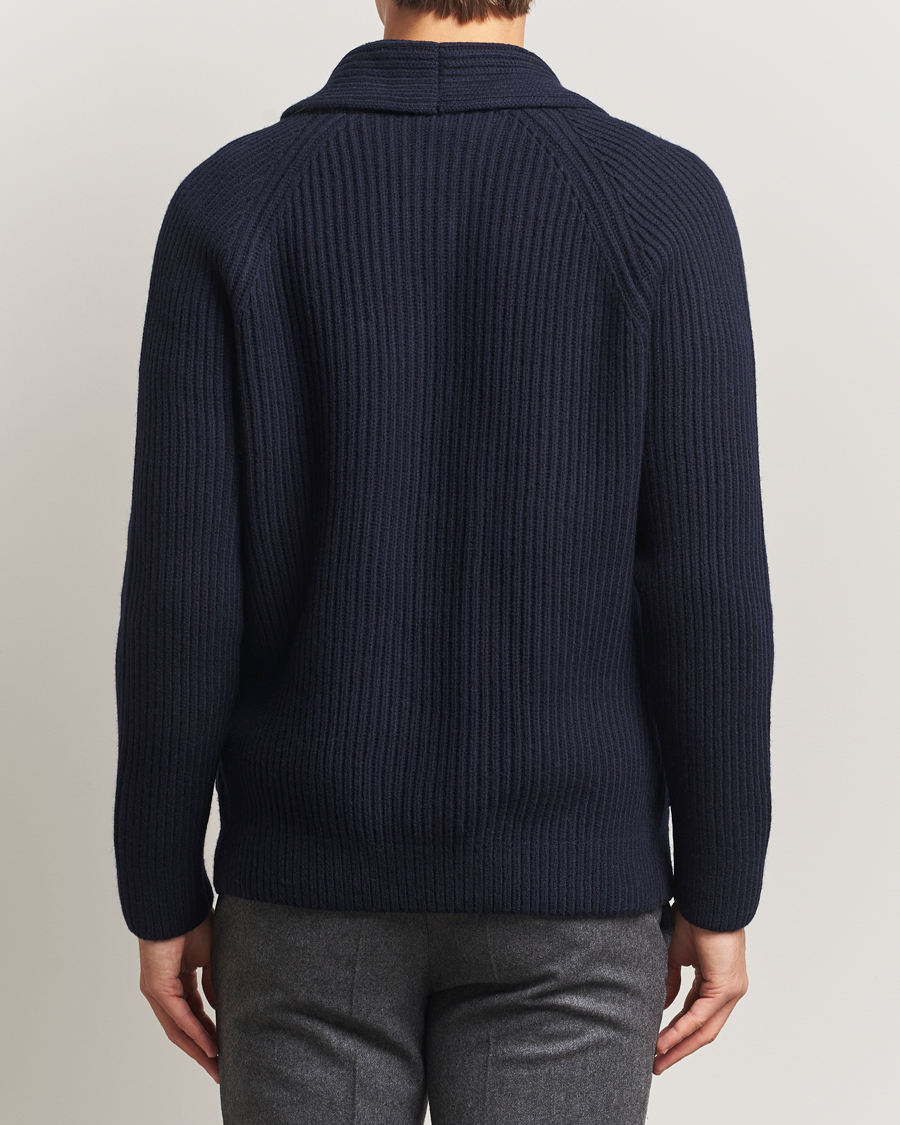 Herre | Gensere | Gran Sasso | Shawl Collar Heavy Knitted Wool Cardigan Navy