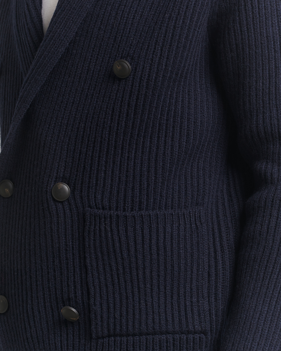 Herre | Gensere | Gran Sasso | Shawl Collar Heavy Knitted Wool Cardigan Navy