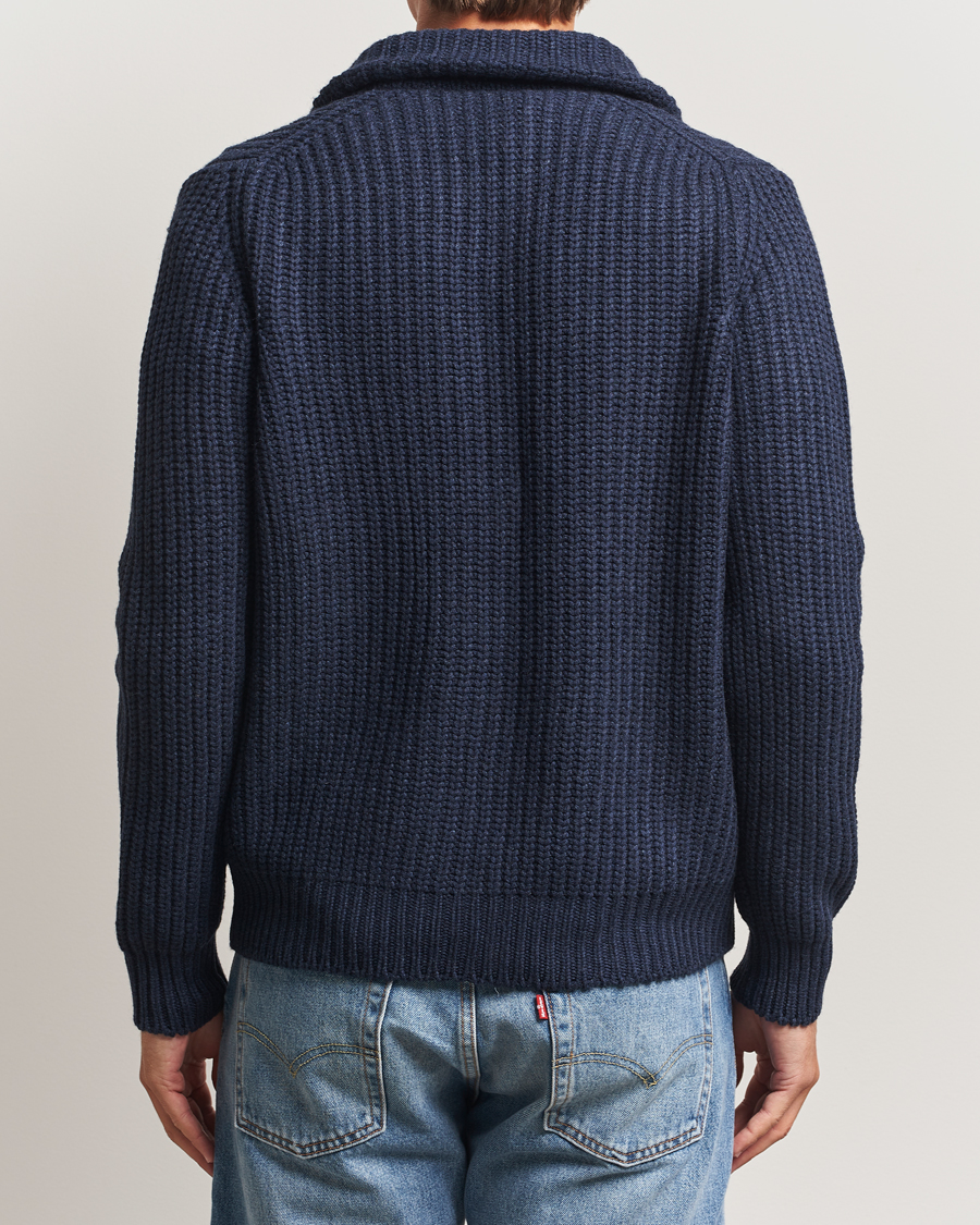 Herre | Gensere | Gran Sasso | Heavy Knitted Wool Full Zip Navy Melange