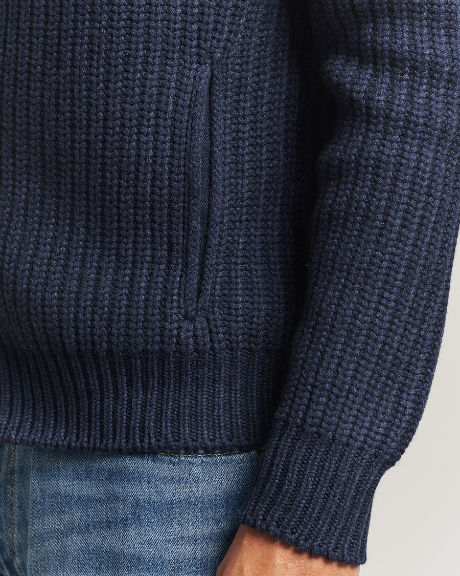 Herre | Gensere | Gran Sasso | Heavy Knitted Wool Full Zip Navy Melange