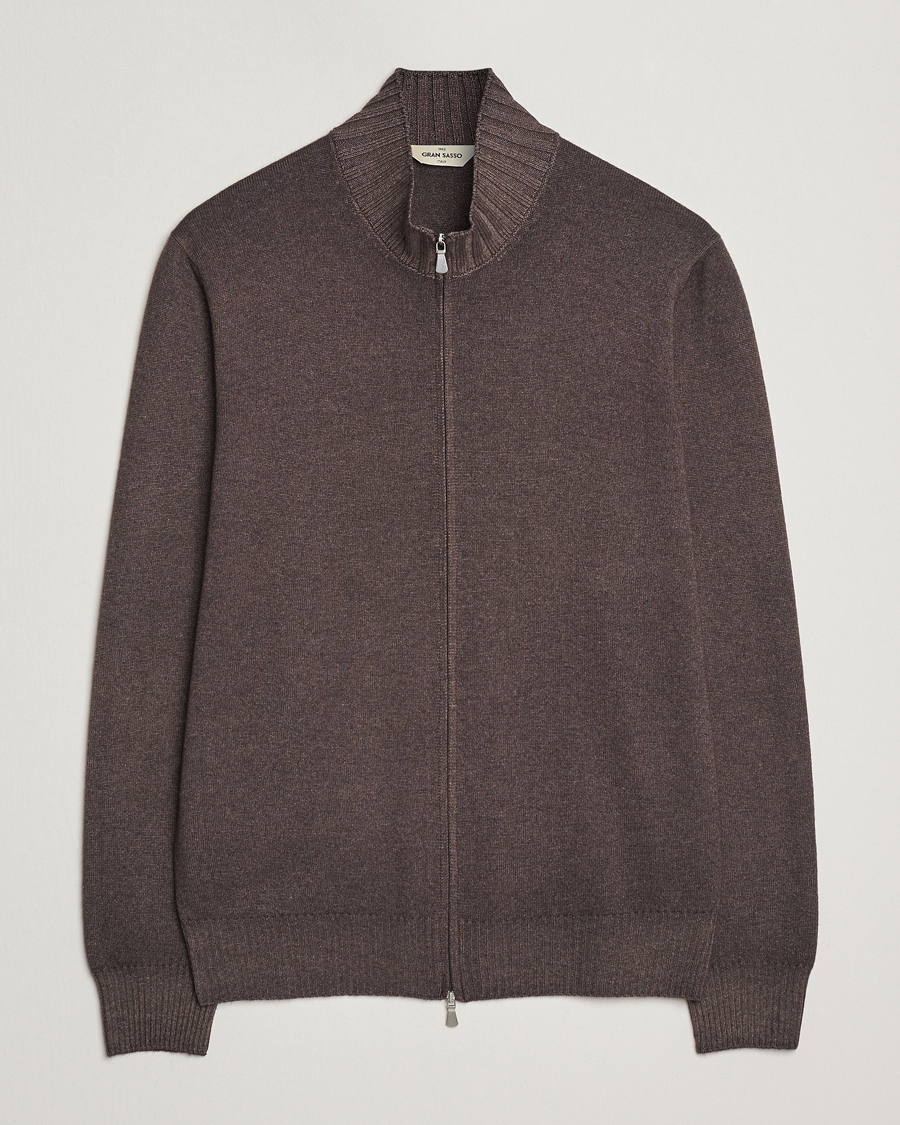 Herre | Gensere | Gran Sasso | Wool/Cashmere Washed Full Zip Brown Melange