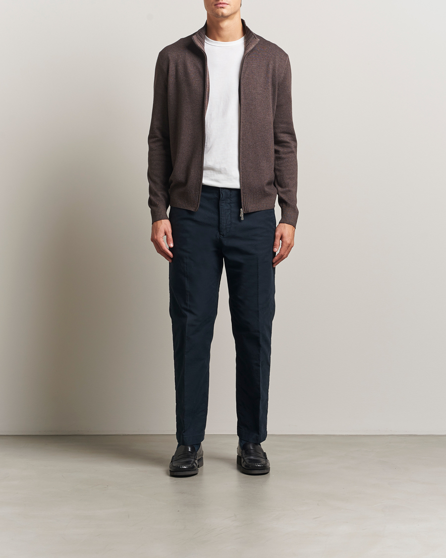 Herre | Gensere | Gran Sasso | Wool/Cashmere Washed Full Zip Brown Melange