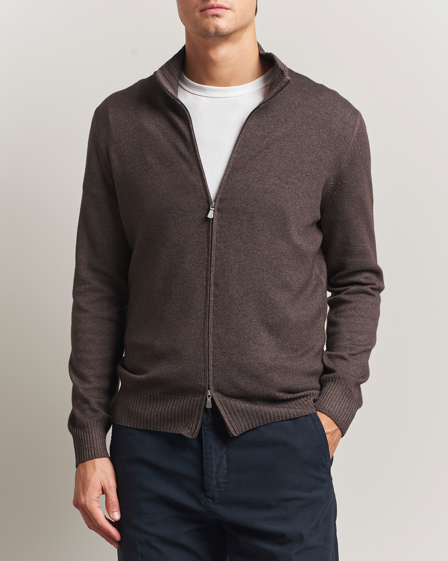 Herre | Gensere | Gran Sasso | Wool/Cashmere Washed Full Zip Brown Melange