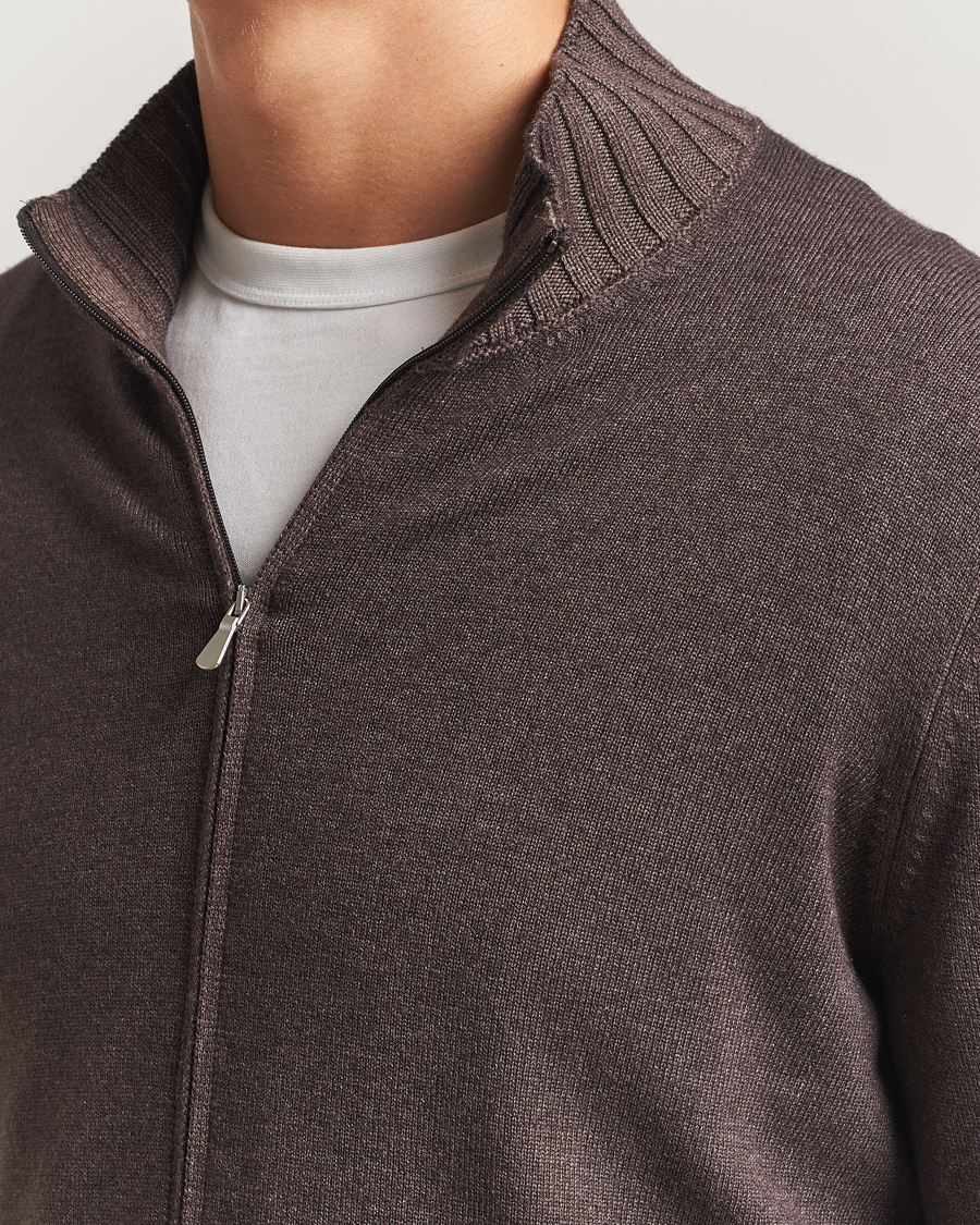 Herre | Gensere | Gran Sasso | Wool/Cashmere Washed Full Zip Brown Melange