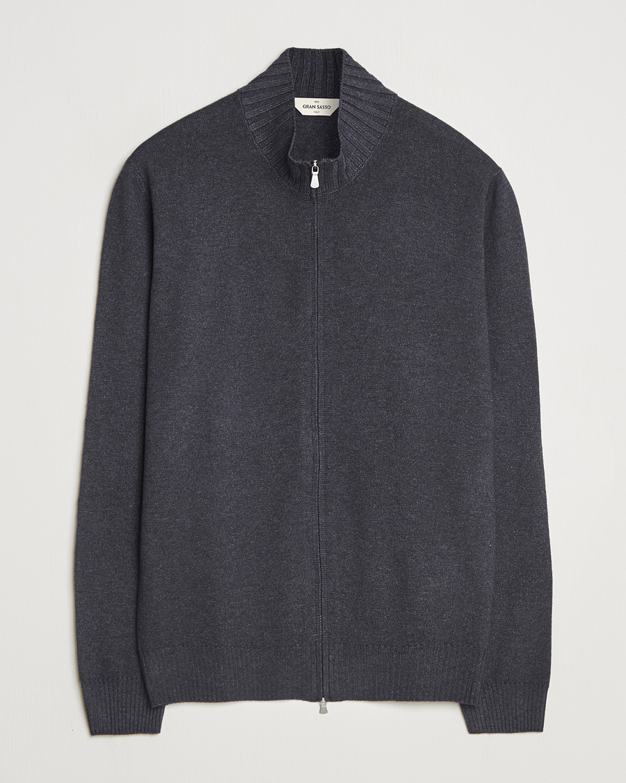 Herre | Gensere | Gran Sasso | Wool/Cashmere Washed Full Zip Asphalt