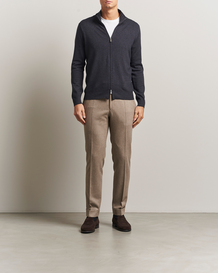 Herre | Gensere | Gran Sasso | Wool/Cashmere Washed Full Zip Asphalt