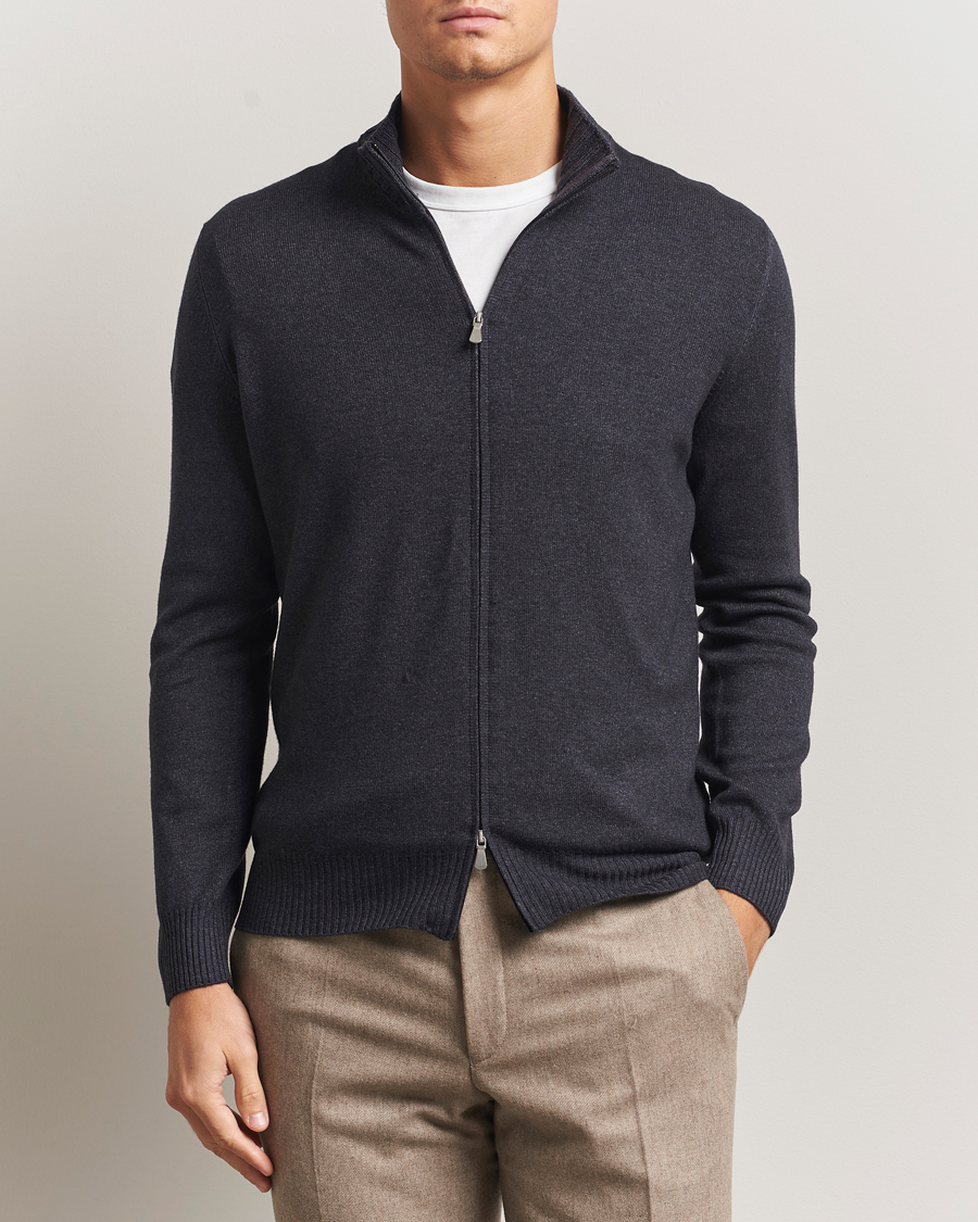 Herre | Gensere | Gran Sasso | Wool/Cashmere Washed Full Zip Asphalt