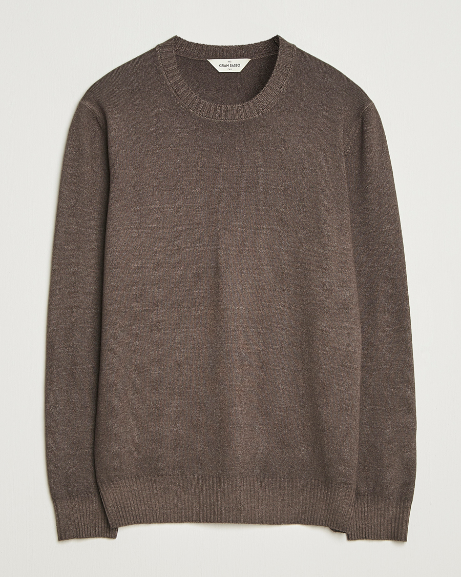 Herre | Gensere | Gran Sasso | Wool/Cashmere Washed Crew Neck Brown Melange