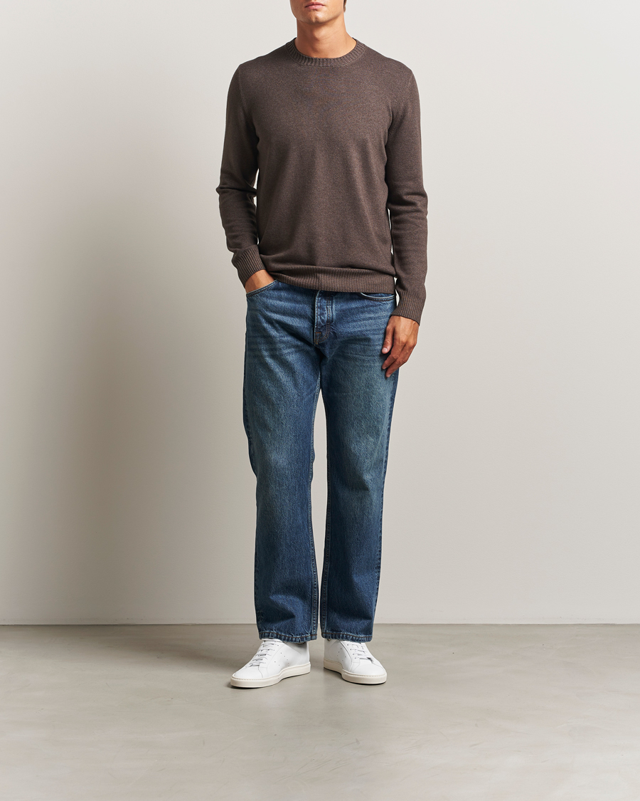 Herre | Gensere | Gran Sasso | Wool/Cashmere Washed Crew Neck Brown Melange