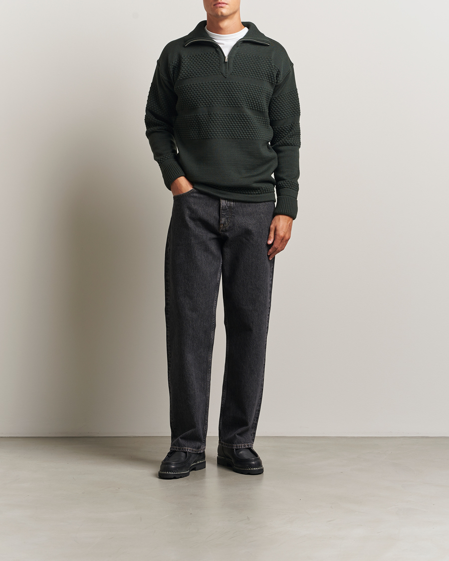 Herre | Gensere | S.N.S. Herning | Fisherman Wool Short Zip Dark Forest Green