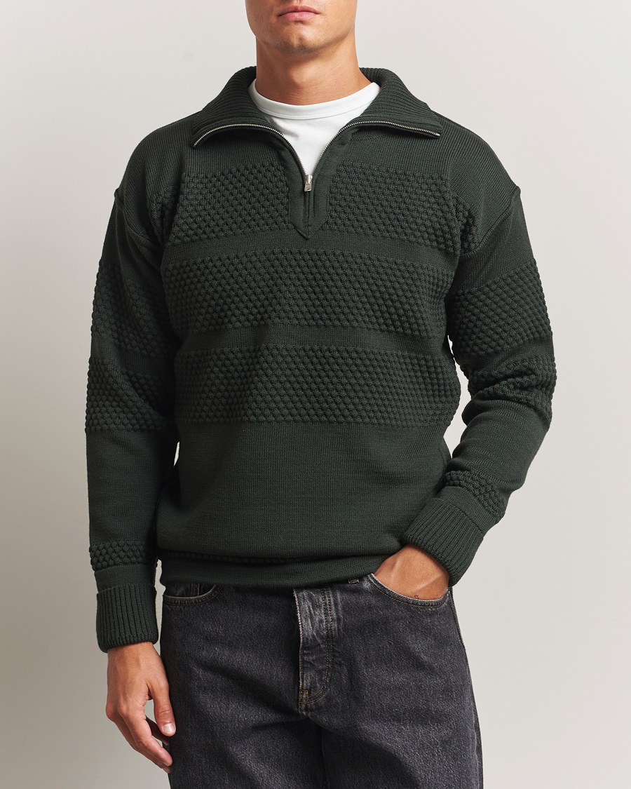 Herre | Gensere | S.N.S. Herning | Fisherman Wool Short Zip Dark Forest Green