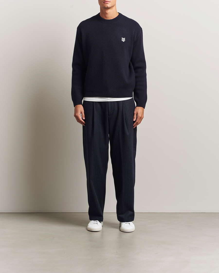 Herre | Gensere | Maison Kitsuné | Grey Fox Head Milano Lambswool Sweater Classic Navy