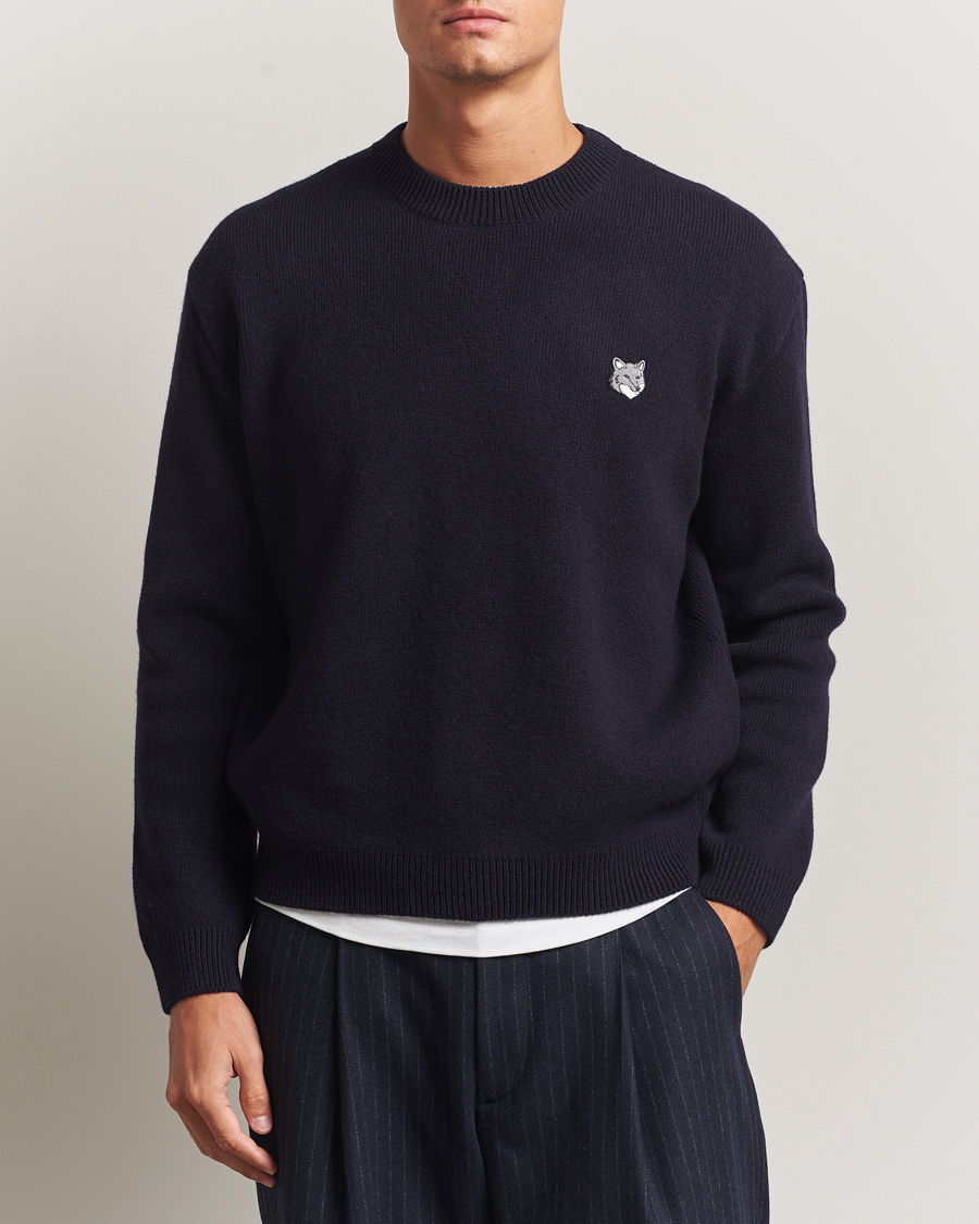Herre | Gensere | Maison Kitsuné | Grey Fox Head Milano Lambswool Sweater Classic Navy