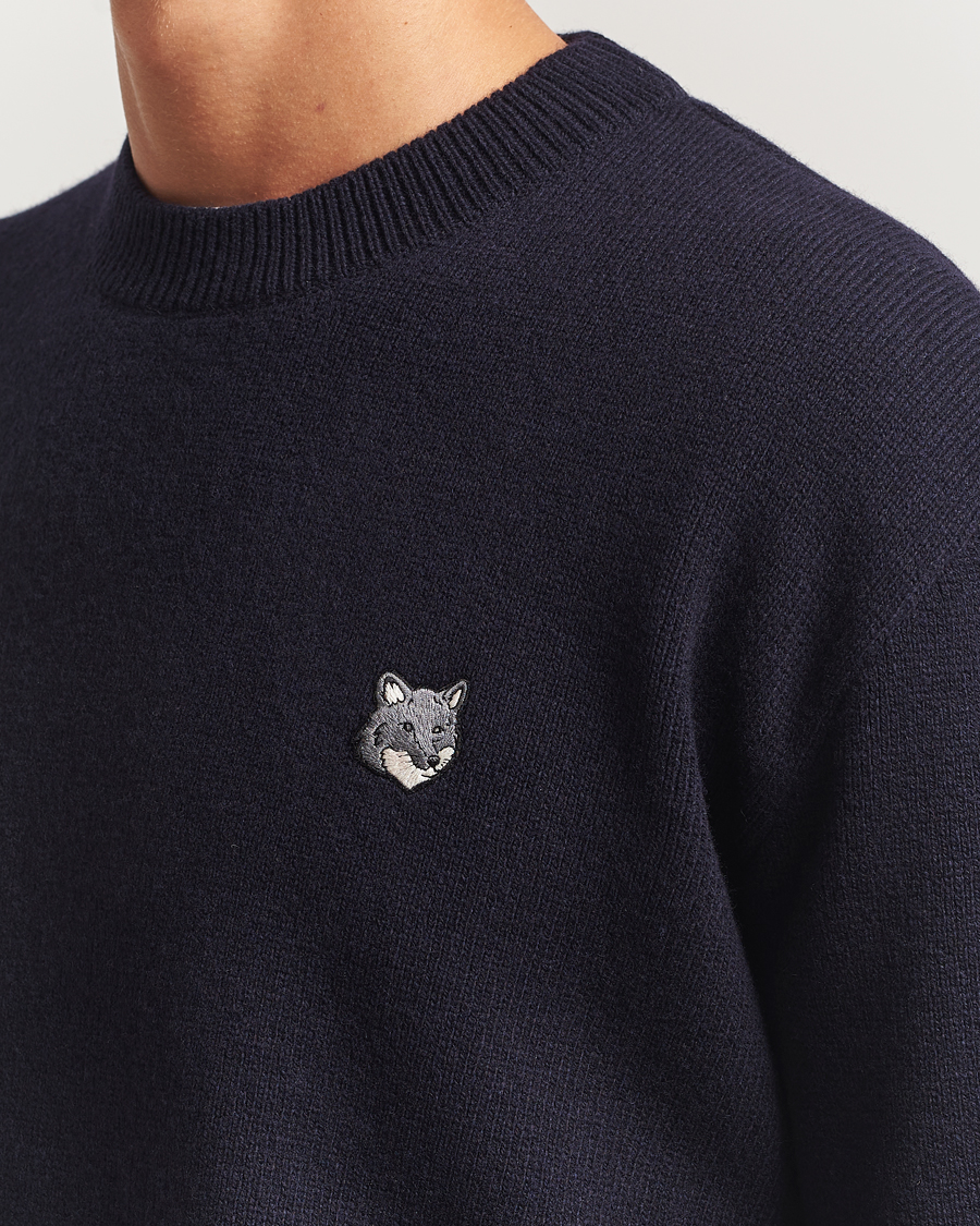 Herre | Gensere | Maison Kitsuné | Grey Fox Head Milano Lambswool Sweater Classic Navy